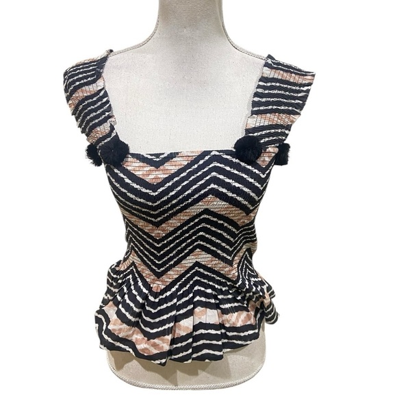 Figue Luella chevron tie dye tribal black/tan/cream shirred peplum top/vest xs - Picture 3 of 13